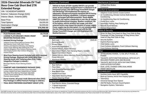Habanero Orange 2026 Chevrolet Silverado EV Trail Boss - Extended Range 4WD