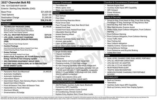 Sterling Gray Metallic 2027 Chevrolet Bolt RS