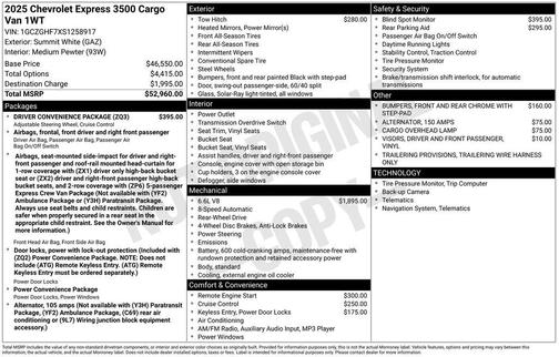 2025 Chevrolet Express 3500 RWD 3500 Extended Wheelbase WT