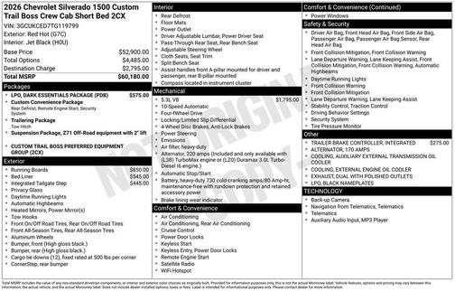 Red Hot 2026 Chevrolet Silverado 1500 Custom Trail Boss