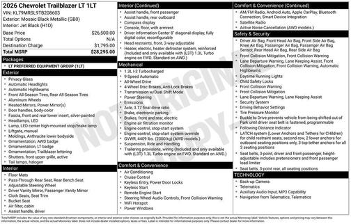 Mosaic Black Metallic 2026 Chevrolet Trailblazer LT