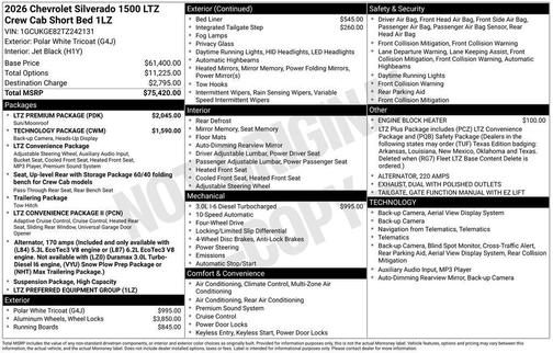 Polar White Tricoat 2026 Chevrolet Silverado 1500 LTZ