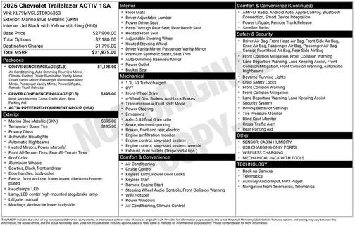 Marina Blue Metallic 2026 Chevrolet Trailblazer ACTIV