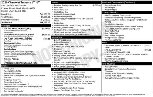 Mosaic Black Metallic 2026 Chevrolet Traverse LT