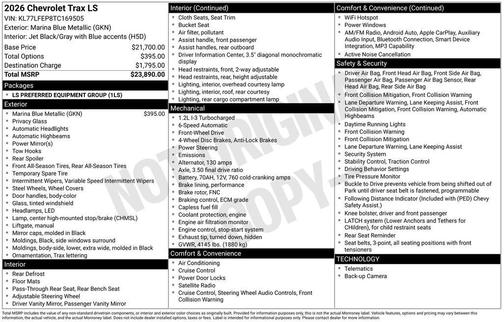 Marina Blue Metallic 2026 Chevrolet Trax LS