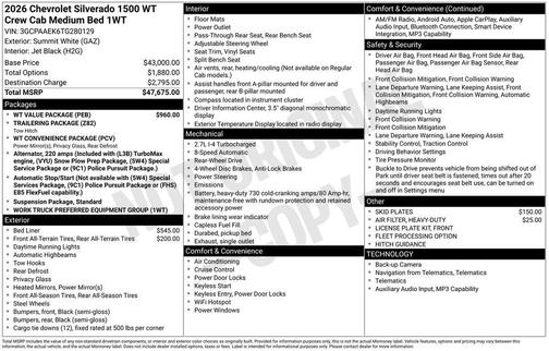 Summit White 2026 Chevrolet Silverado 1500 WT