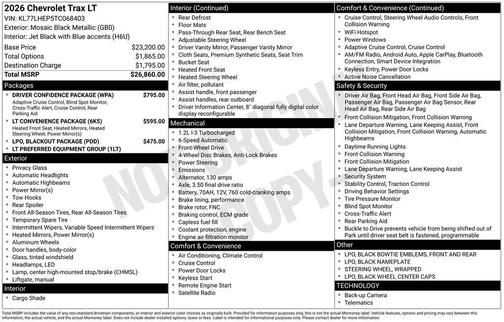 Mosaic Black Metallic 2026 Chevrolet Trax LT