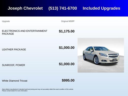 White Diamond Tricoat 2013 Chevrolet Malibu 2LT