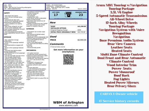 Aspen White Pearl 2004 Acura MDX Touring