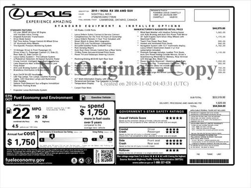 2019 Lexus RX 350 Base