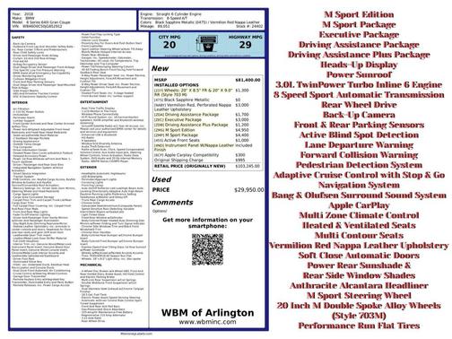 2018 BMW 640 Gran Coupe 640i Gran Coupe RWD w/ M Sport Package