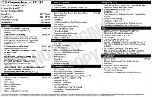 Black 2026 Chevrolet Suburban Z71, 4WD