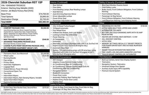Sterling Gray Metallic 2026 Chevrolet Suburban RST
