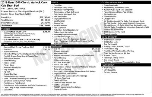 Diamond Black Crystal Pearlcoat 2019 RAM 1500 Classic Warlock Crew Cab 4x2 5'7' Box