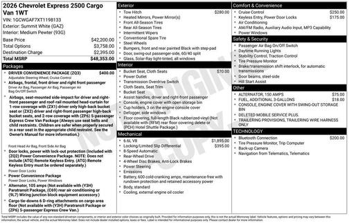 Summit White 2026 Chevrolet Express 2500 Work Van