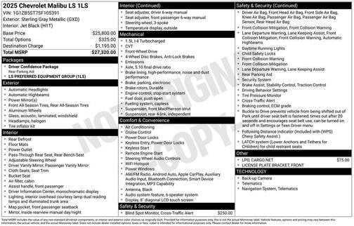 Sterling Gray Metallic 2025 Chevrolet Malibu 1LS