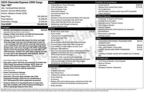 Summit White 2025 Chevrolet Express 2500 Work Van