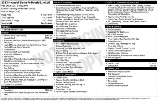 Serenity White Pearl 2023 Hyundai SANTA FE Limited