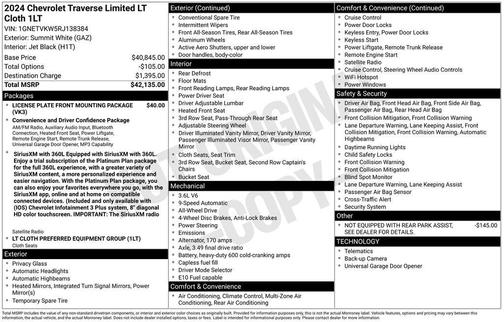 Summit White 2024 Chevrolet Traverse LT Cloth