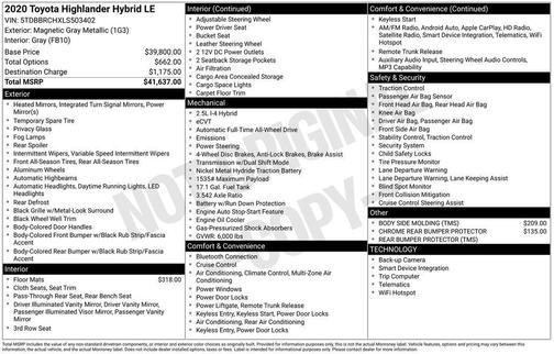 Magnetic Gray Metallic 2020 Toyota Highlander Hybrid LE