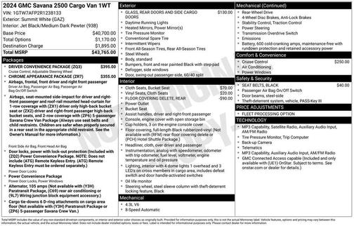 Summit White 2024 GMC Savana 2500 Work Van