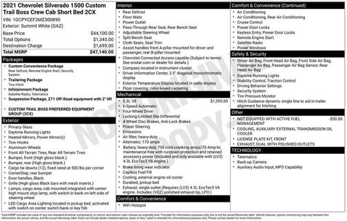Summit White 2021 Chevrolet Silverado 1500 Custom Trail Boss
