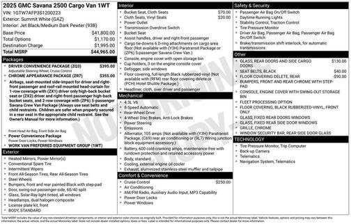 Summit White 2025 GMC Savana 2500 Work Van