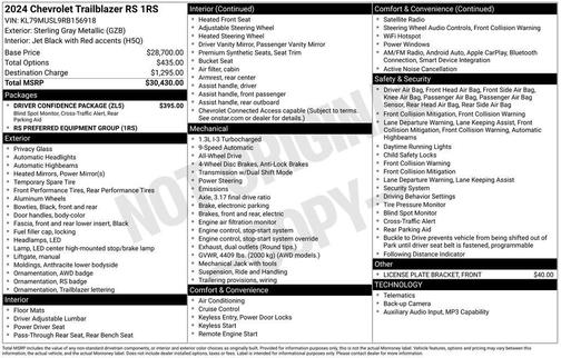 Sterling Gray Metallic 2024 Chevrolet Trailblazer RS