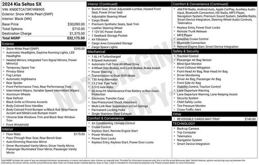 Snow White Pearl 2024 Kia Seltos SX Turbo