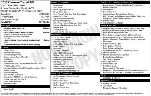 Sterling Gray Metallic 2025 Chevrolet Trax FWD ACTIV