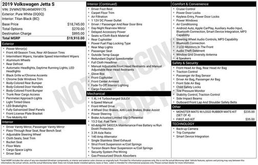 Pure White 2019 Volkswagen Jetta 1.4T S