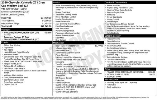 Summit White 2020 Chevrolet Colorado Z71
