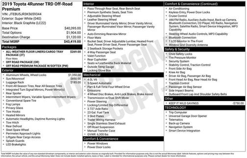 Super White 2019 Toyota 4Runner TRD Off Road Premium