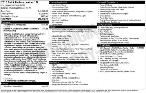 White Frost Tricoat 2016 Buick Enclave Leather