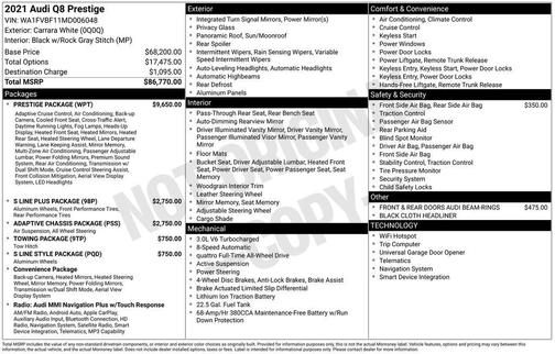 Carrara White 2021 Audi Q8 55 Prestige