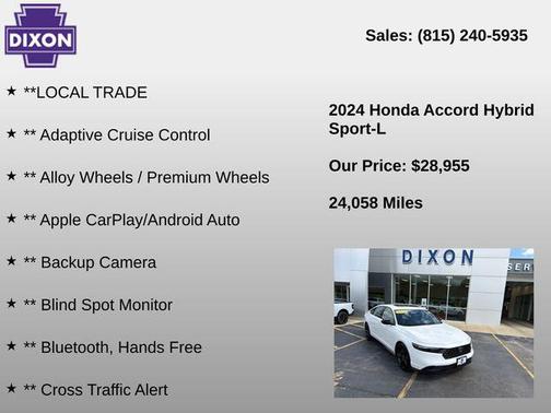 Platinum White Pearl 2024 Honda Accord Hybrid Sport-L
