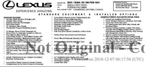2019 Lexus RX 350 Base