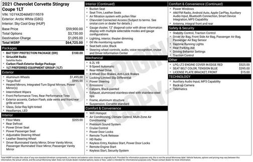 2021 Chevrolet Corvette Stingray w/1LT