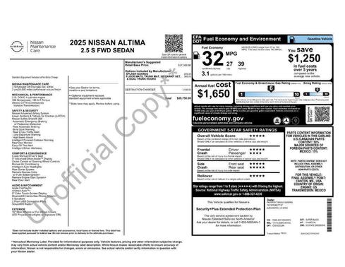 Super Black 2025 Nissan Altima S FWD