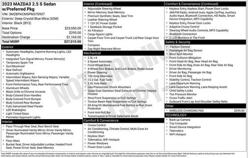Deep Crystal Blue Mica 2023 Mazda Mazda3 FWD w/Preferred Package