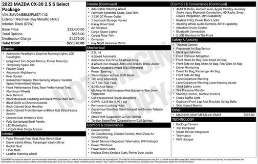 Machine Gray Metallic 2023 Mazda CX-30 2.5 S Select Package