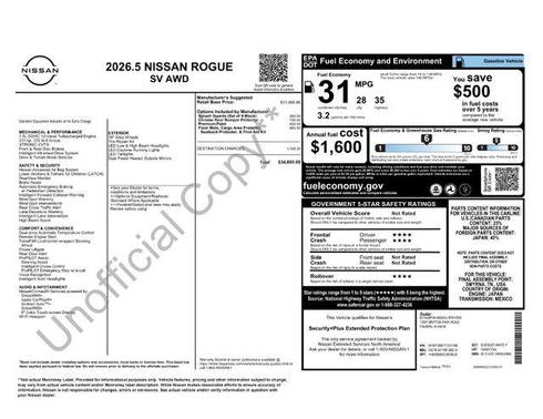 Everest White Pearl Tricoat 2026 Nissan Rogue SV