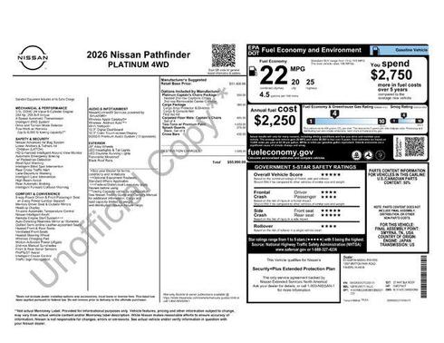White Pearl 2026 Nissan Pathfinder Platinum