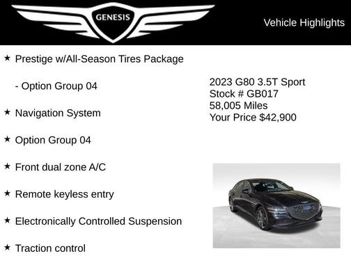 Vik Black 2023 Genesis G80 3.5T Sport