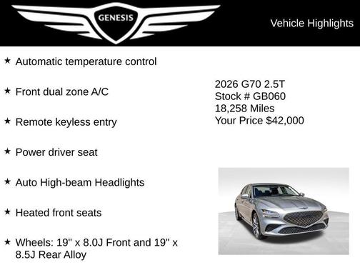 Savile Silver 2026 Genesis G70 2.5T