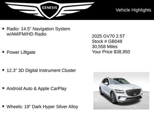 Alta White 2025 Genesis GV70 2.5T