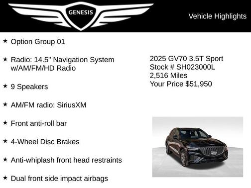 Vik Black 2025 Genesis GV70 3.5T Sport