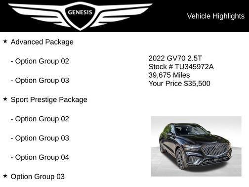 Vik Black 2022 Genesis GV70 2.5T