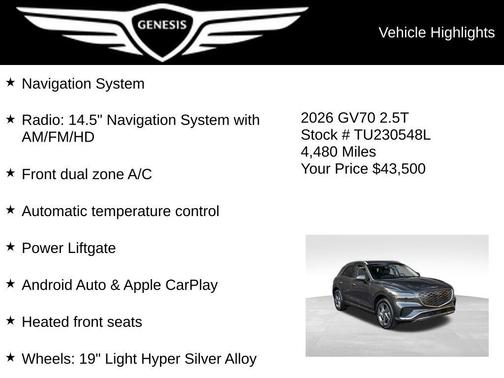 Makalu Gray 2026 Genesis GV70 2.5T