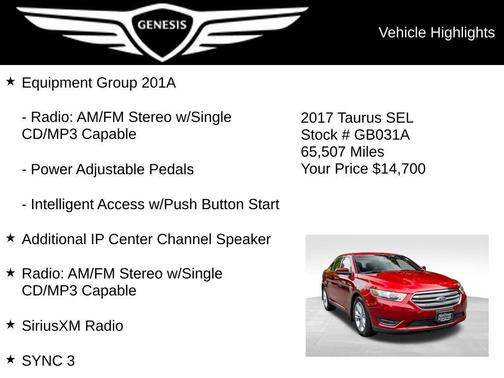 Ruby Red Metallic 2017 Ford Taurus SEL